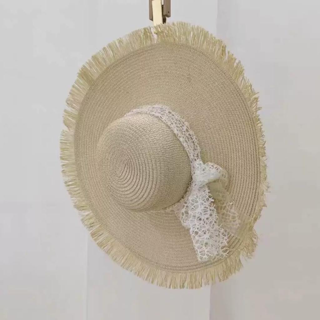 Summer French Big Brim Sun Hat Women's Fashion Ins Seaside Sun Protection Straw Hat Pastoral Pearl Face Small Sun Hat