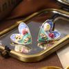 French retro oil painting style earrings niche high-end natural pearl stud earrings women's new Chinese hand-painted enamel earrings