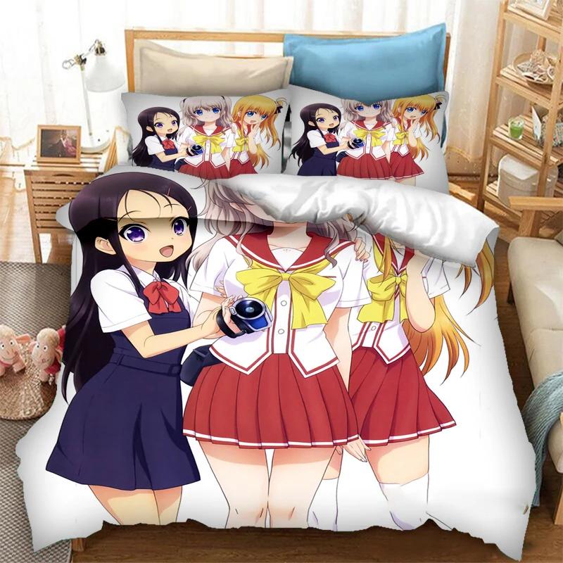 3 Stück einseitig bedruckte Bettbezüge Anime Charlotte bedruckte Bettwäsche-Sets Bequeme Tagesdecken Steppdecken Bettdecken Geburtstagsgeschenk