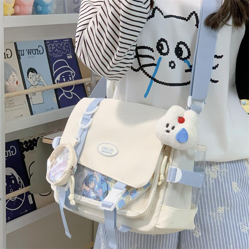 College Wind Joker Simple Large Capacity Postman Bag Female Transparent Baby Bag Pain Bag Tutorial Bag Slung Shoulder Bag.