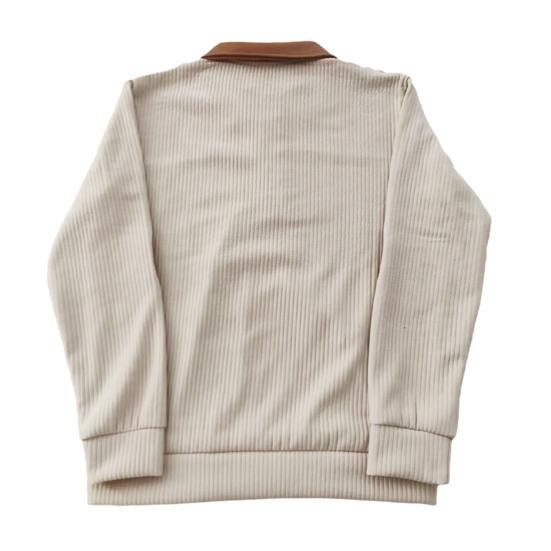 Herr Quarter Zip Tröja Långärmad Nedvikbar Krage Pullover Färgblock Jacquard Sweatshirt med Armbågslappar för Street Daglig Användning