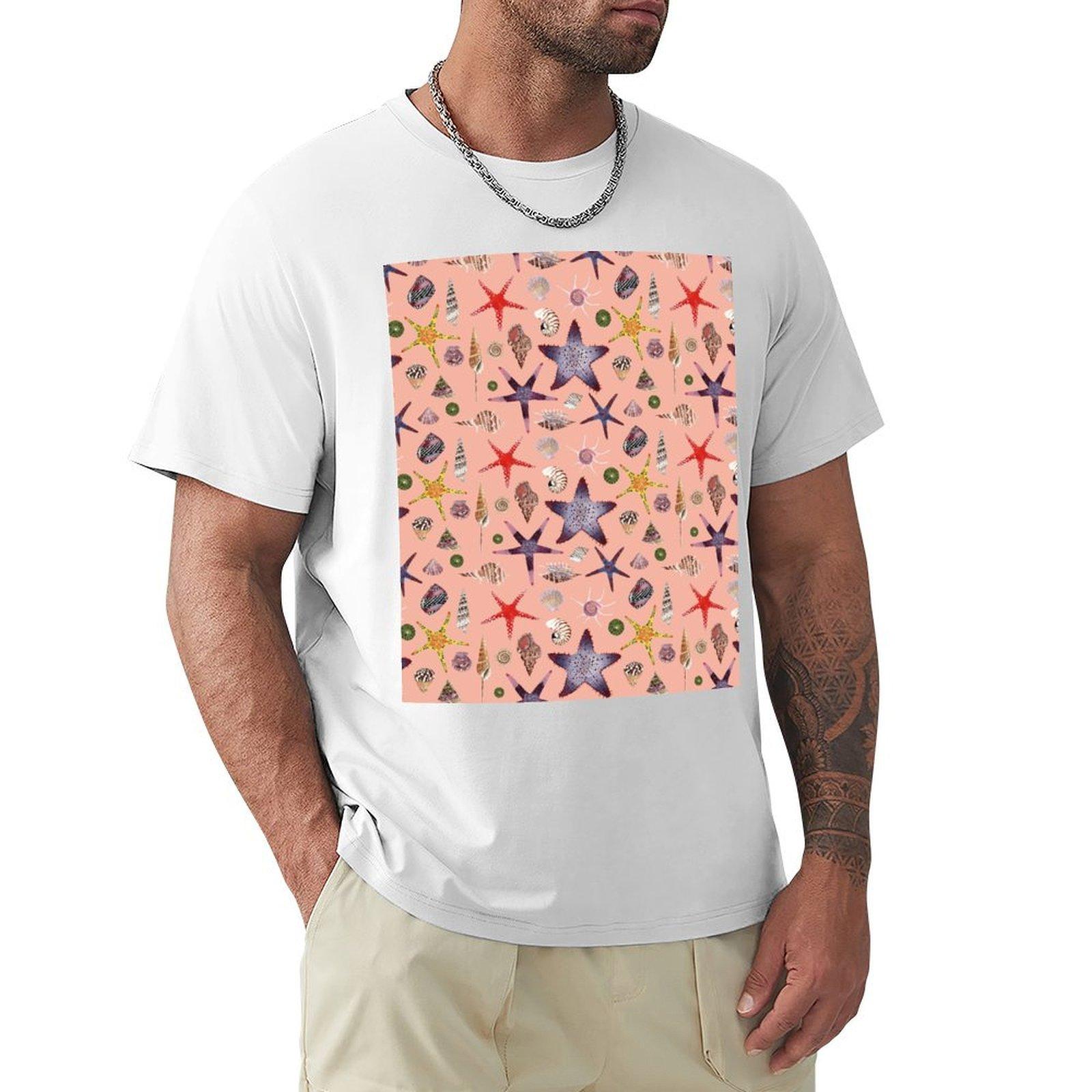 SEASHELLS  STARFISH LIGHT PINK TShirt Blouse anime tshirt boys whites anime stuff Mens t shirts S