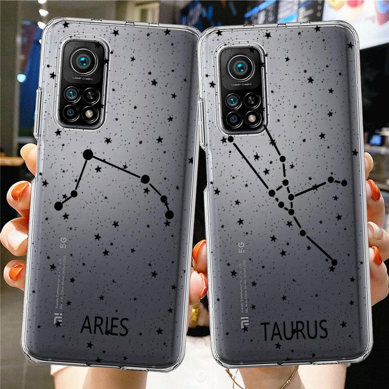 Transparant Hoesje met Twaalf Sterrenbeelden Voor Xiaomi Mi Poco X3 NFC M3 Pro F3 F1 11 Lite 12 Redmi Note 10 9S 8 7 9 Zachte Telefoonhoes