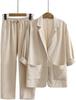 Women's Casual Cotton Linen 2-Piece Autumn Suit: Jacket & Pants Set