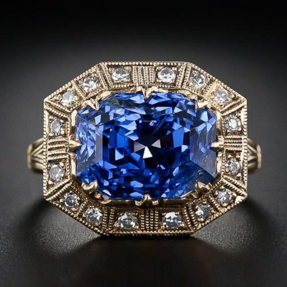 

Women Blue Topaz Engagement Ring Princess Cut 18k Gold Plated Elegant Wedding Band Jewelry no. 6 золотой
