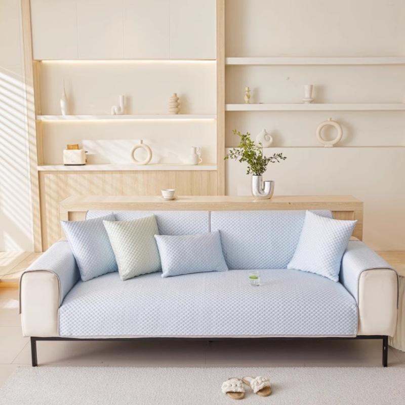Candy Color Summer Cooling Sofa Cover Ice Silk Non Slip Foldable Seat Cushion Pad Adjustable Armrest Backrest Slipcovers