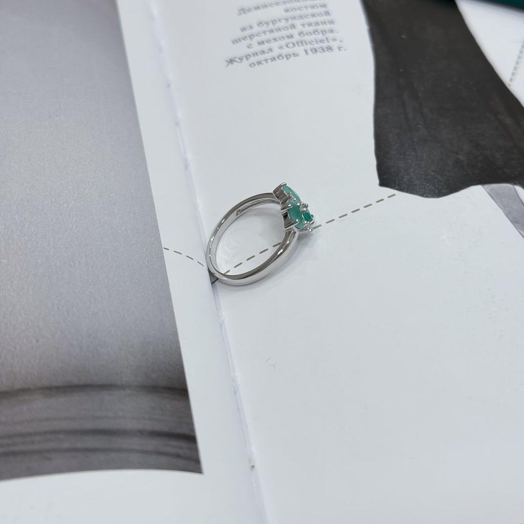 Silver Ring with Natural Emerald, Cubic Zirconia, Weight of the Product 2.4 G (2172291)