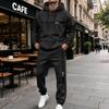 Men's Casual Letter Print Hooded Sweatshirt and Sweatpants Set, Lined 2 Piece Outfit