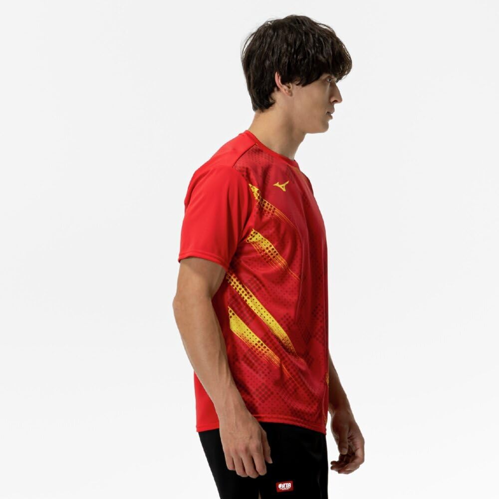 Mizuno Table Tennis Game Short JTTA Chinese Red Shirt, Sleeve, Certified, Moisture-Wicking, Quick-Drying, Unisex, 82JAC103,