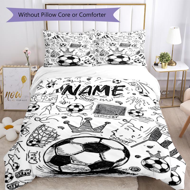 3pcs Custom Name Soccer Bedding Set Duvet Cover Closure Includes 1 Duvet Cover & 2 Pillowcases, Soft and Comfortable for All Seasons.