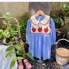 Spring Girls Cartoon Embroidered Dress With Peter Pan Collar Long Sleeve Elegant Children Skirt