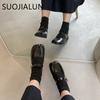 Fashion SUOJIALUN Spring New Brand Women Flat Shoes Fashion Split Toe Laofer Shoes Soft Flat Heel Ladies Casual Outdoor Mary Jane Shoes