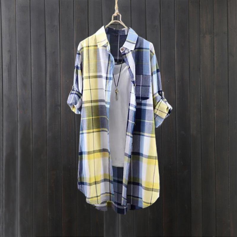 Women's Elegant Blouse Fashionable Plaid Loose Fit Women's Shirt with Buttons - Perfect for Spring/Summer