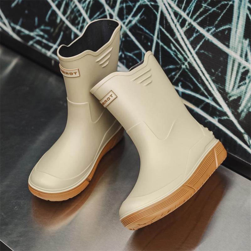 

Модная водонепроницаемая дождевая обувь мужская уличная нескользящая и износостойкая водная обувь флисовые теплые и удобные дождевые сапоги средней высоты резиновая обувь 44