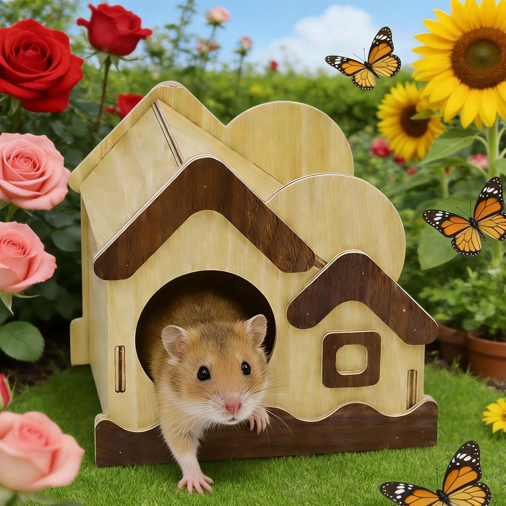 Hamster House Wooden Hut Cute Decor Wooden Hamster House Small Pet Habitat For Gerbil Bunny Chinchilla Ferret Hedgehog Sugar