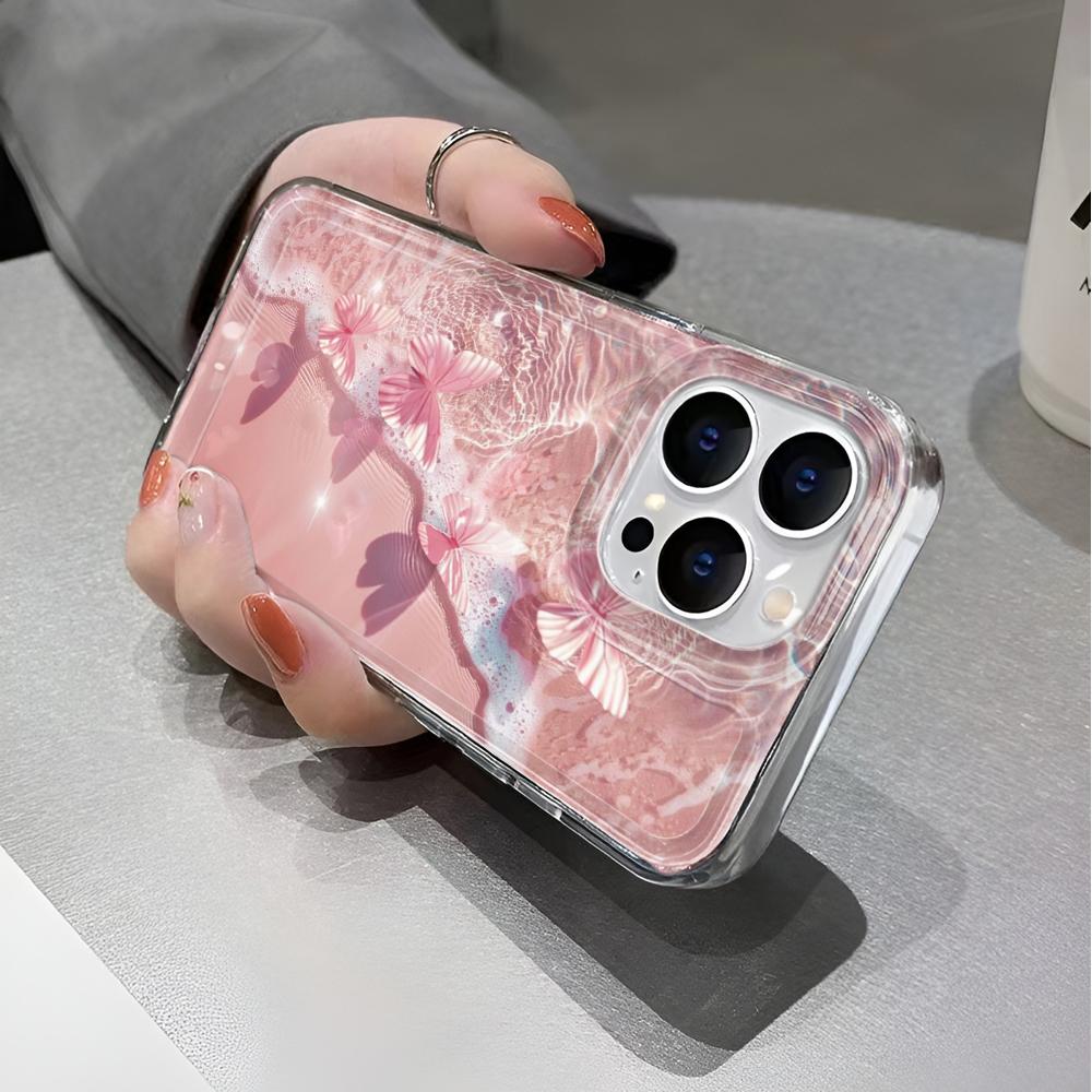 Sea pink butterfly Transparent Phone Case For iPhone 17 Pro Max 16 15 14 Plus 13 12 11 Pro Max 17 Air Cover Case Funda Bumber