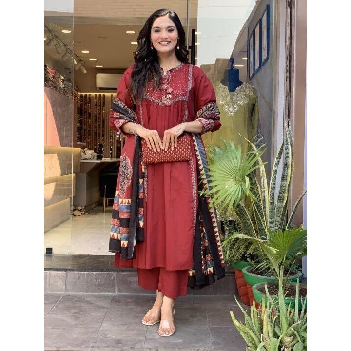 Indian Pakistani Top Tunic Kurti Pant Dupatta Set Women Bollywood Salwar Kameez VF-20175