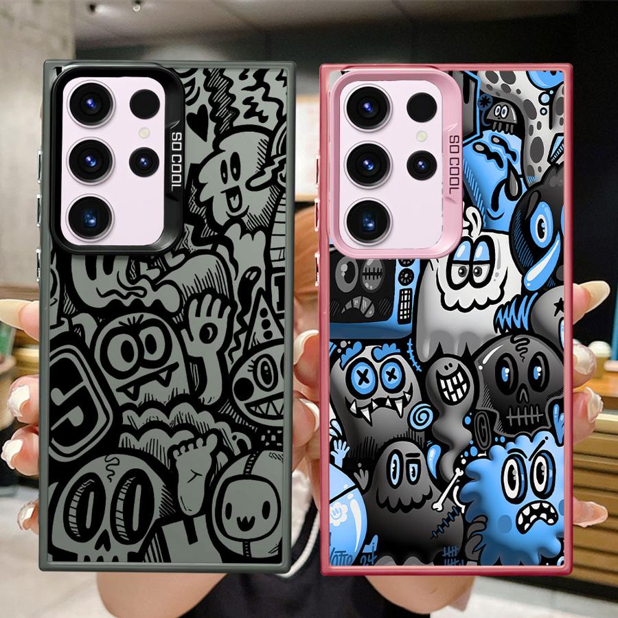 Case for Samsung Galaxy S26 S24 FE S21 S22 Ultra S25Edge S23 S20 FE Note 20 Ultra S25 Phone Cover Graffiti Black