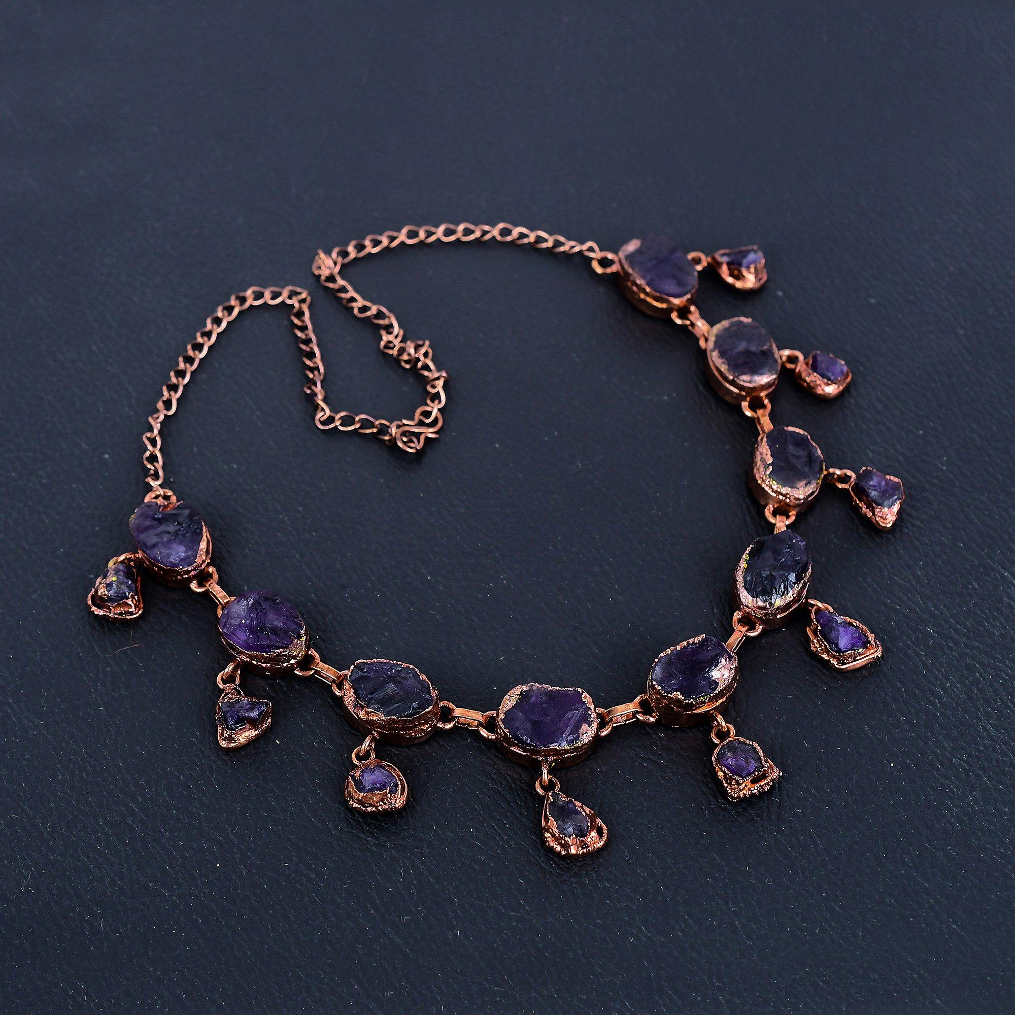 

Аметистовое ожерелье, Ювелирное ожерелье из гальванизированной медью с драгоценным камнем, Ювелирные изделия ручной работы, Для подарка на годовщину