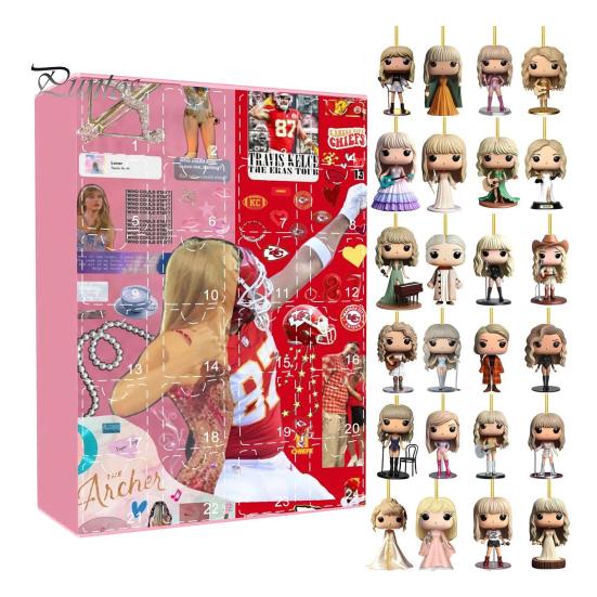 Vánoční adventní kalendář 2024 24 dní Kreslené akrylové figurky Ozdobná sada Vánoční odpočítávací kalendář pro milovníky hudby