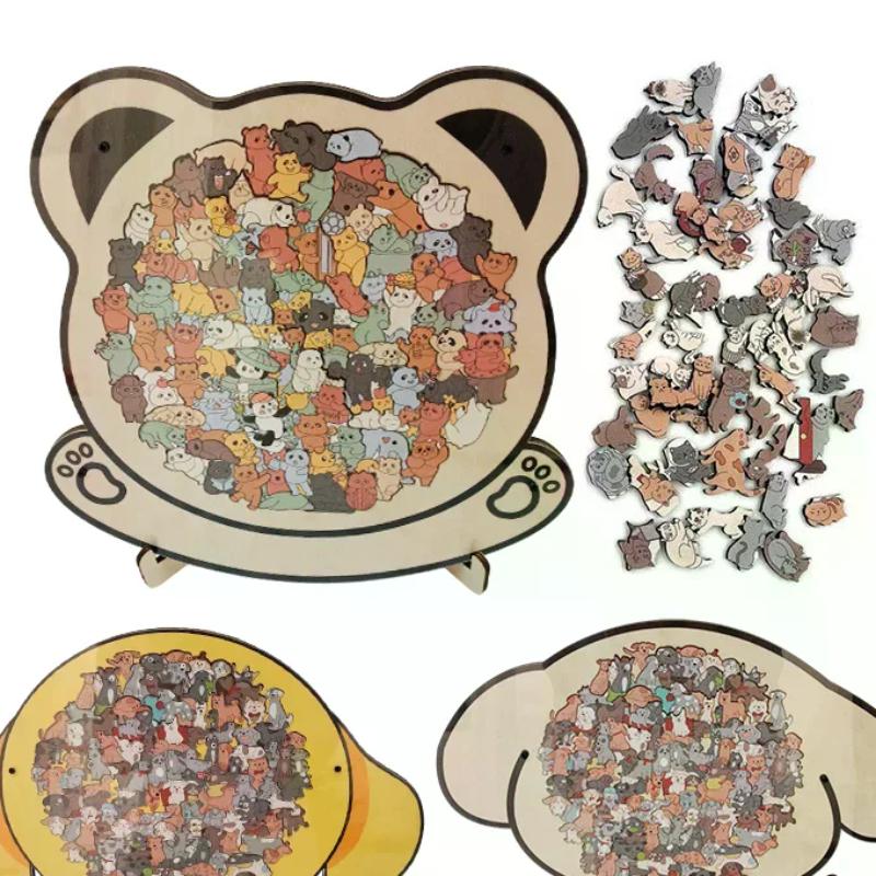 Hayvan Parçalı Köpek Ayı Şekilli Puzzle Ahşap Yapboz Benzersiz Düzensiz Hayvan Süslemeleri Koleksiyonluk Hediye Zorlayıcı
