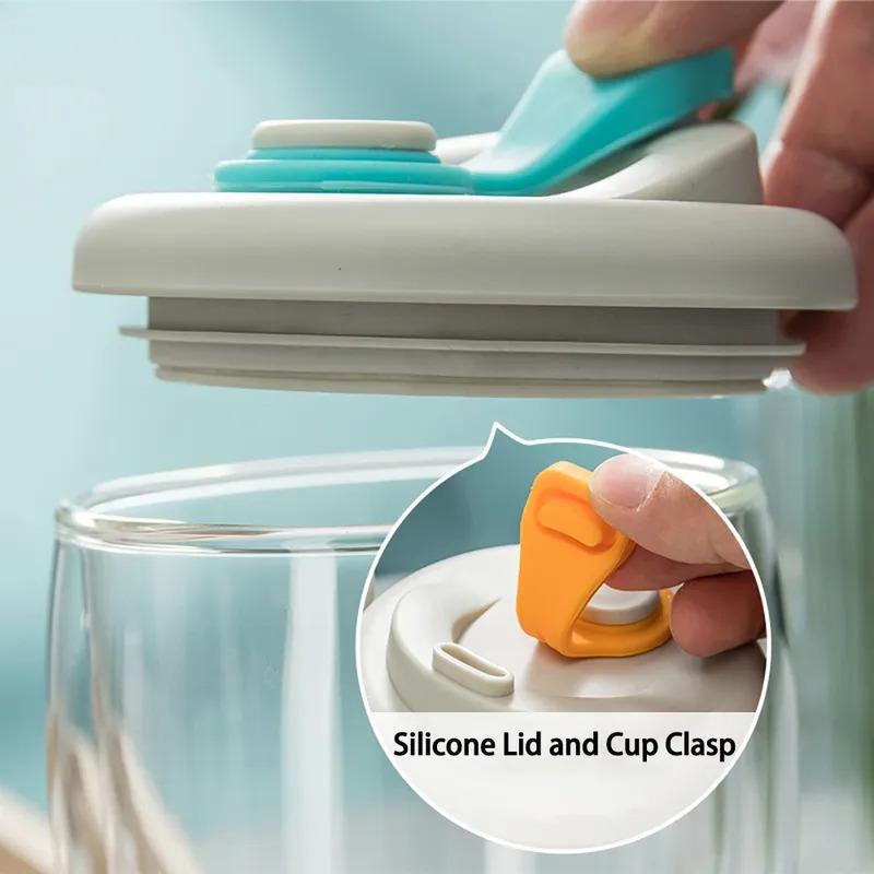 Cute Portable Water Cup Double Wall Glass Cup With Leak-Proof LidTransparent Insulated Coffee Cups Milk Tea Juice Mug Dinkware