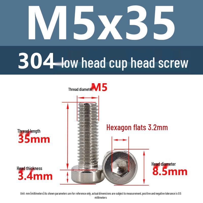 304 Edelstahl Flachkopf Innensechskant Maschinenschrauben M3-M10