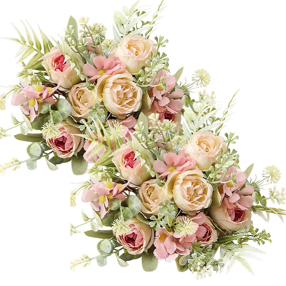 2 Stück künstliche Rosenblumenstrauß falsche Blumen Hochzeitsdekoration für Haus Zimmer Dekoration Blumenarrangement Hochzeitsbraut Dekor