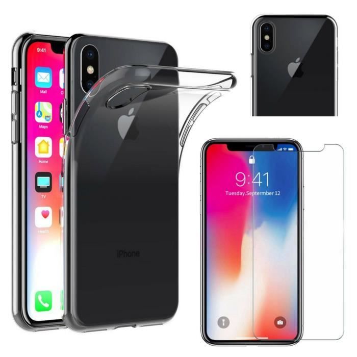 Transparent Silicone Case - Phonillico® - iPhone X - Ultra Slim - Tempered Glass - Screen Protector