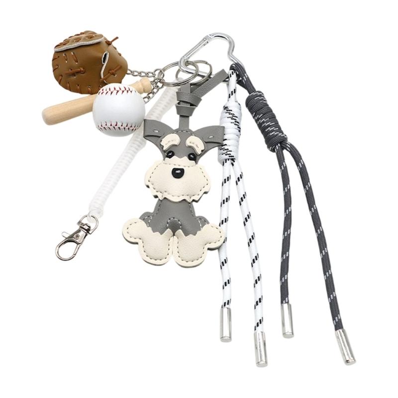 

Handmade Braided Schnauzer Keychain Cute Pet Lover Gift Sturdy PU Material Lightweight Carabiner For Bags Decors серый