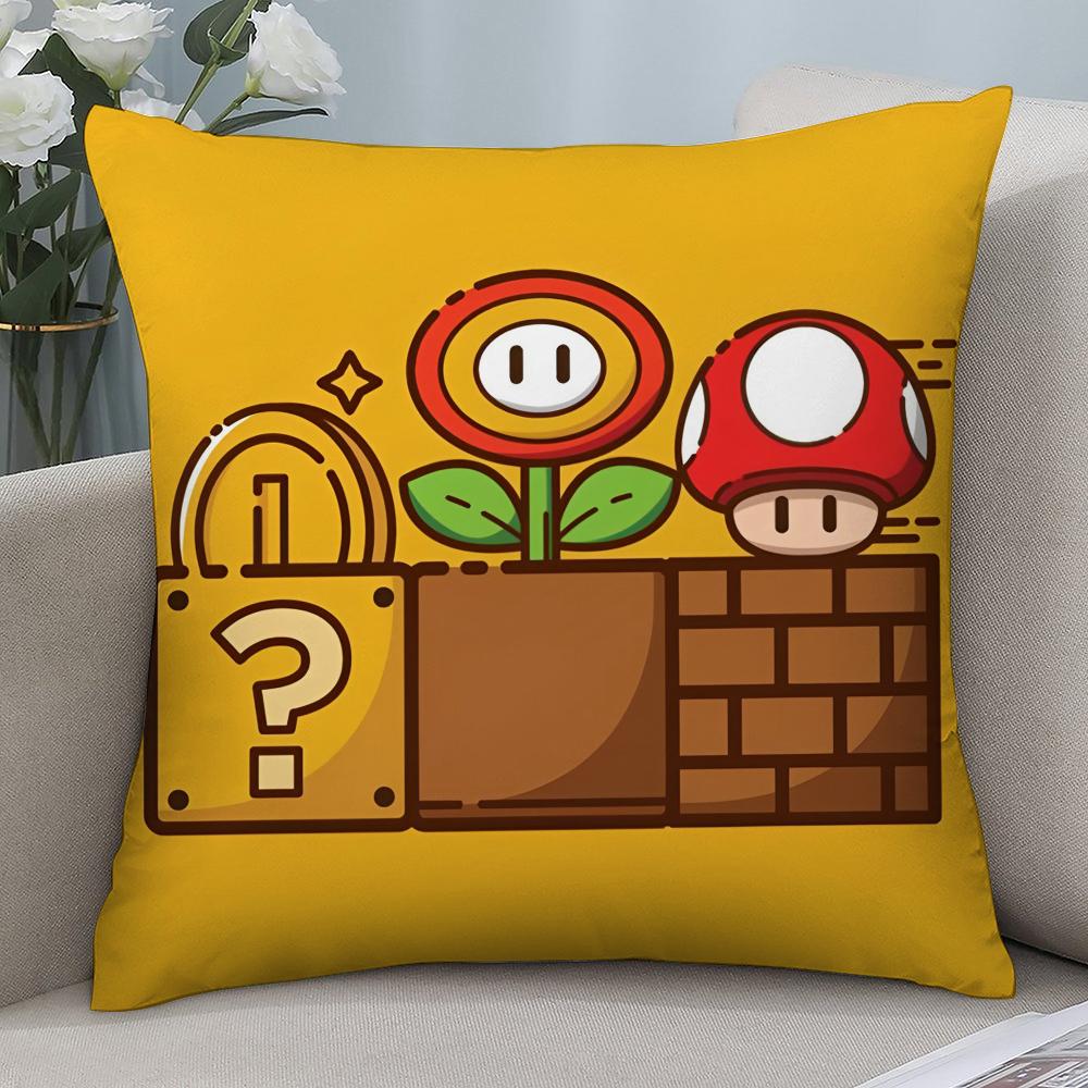 Super Cute Style M-MarioS Pillow Case Short Plush Pillow Covers Sofa Decorative Gift Home Double-sided Printing Cushion Cover