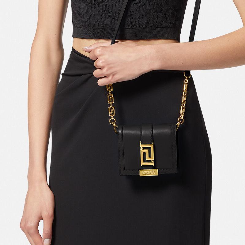 Versace Borsa a Spalla/Crossbody Portafoglio Greca Dea con Tracolla Rimovibile a Catena Doppia Piegatura in Pelle d'Agnello Decorata 1007130-1A05134-1B00V