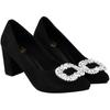 Shoetopia Rhinestone Buckle Detailed Black Pumps For Women & Girls-Eu40