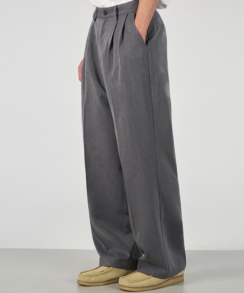 GLW Double-Pleat Wide Slacks Gray