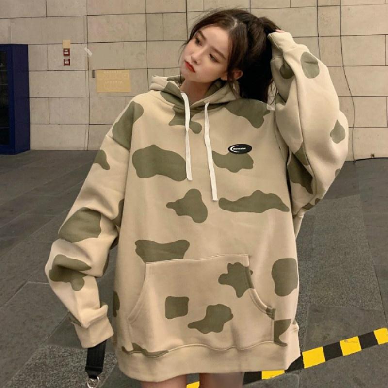 Damen Kapuze Pullover Cow Print Hoodie 