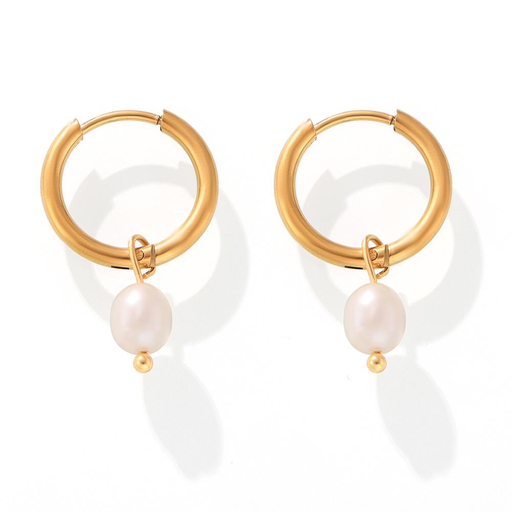 18k Gold-Plated Freshwater Pearl Tassel Earrings - Fashionable Titanium Steel Design