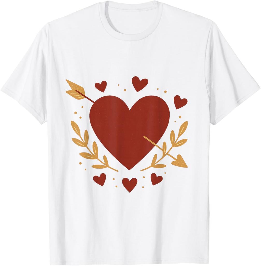 Amorpfeil Herz Muster Lässiges Herren Baumwoll Grafik T-Shirt Tägliches Kurzarm T-Shirt