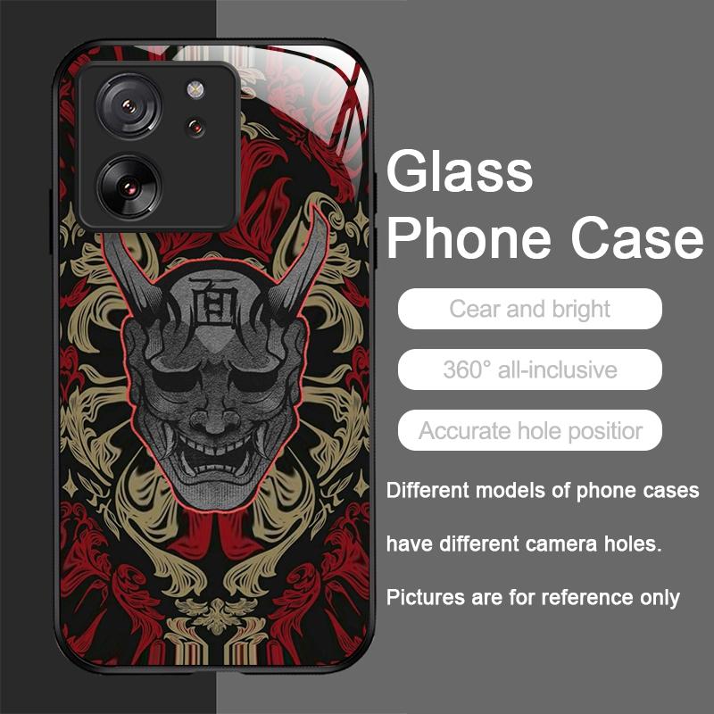 Tempered Glass Phone Case for Motorola Moto G85 G84 G75 G55 Edge 50 Fusion 40 Neo 30 Pro Cover Japan Ghost Face Samurai Pattern