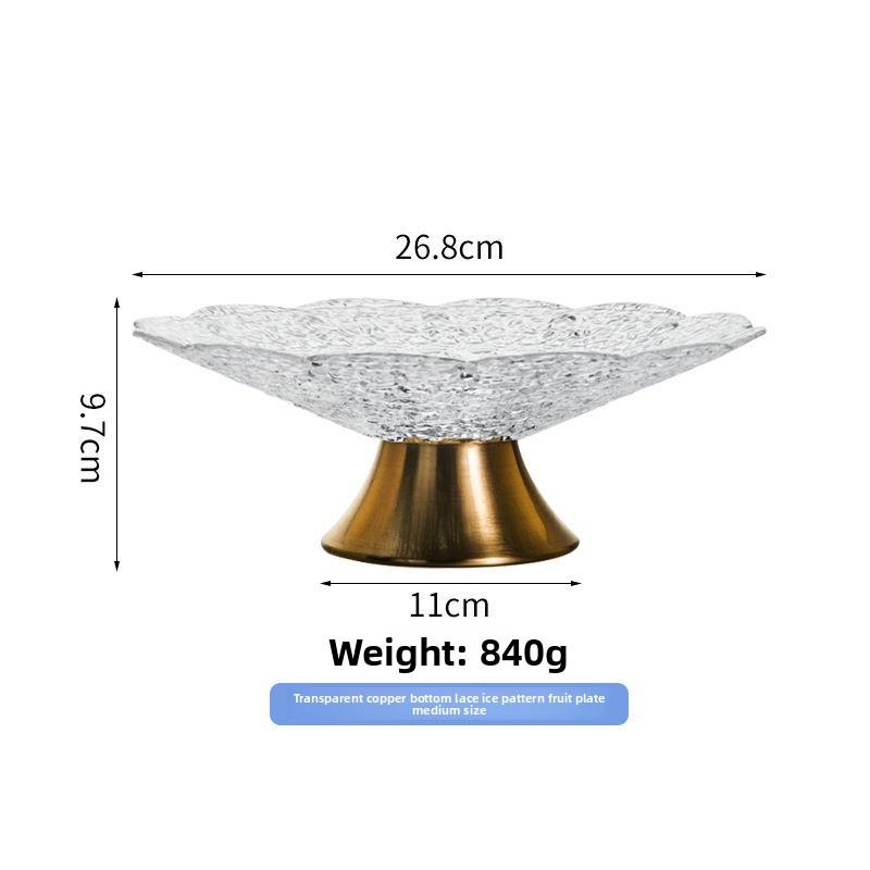 Light luxury high-legged glass fruit plate, brass base fruit plate, storage ornaments, ice pattern tableware storage 1PC