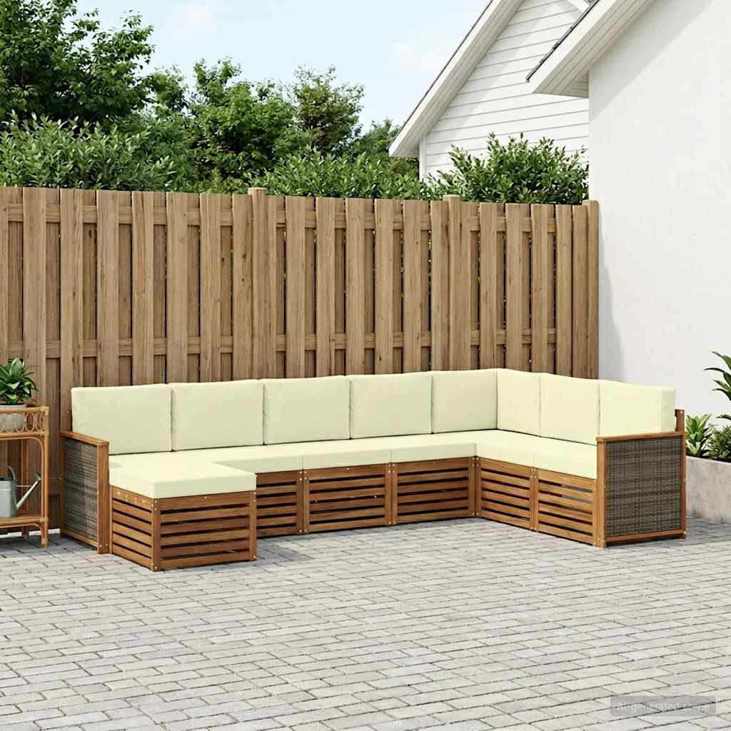 Outdoor Sofa Set with Cushions 6 pcs Natural and Cream