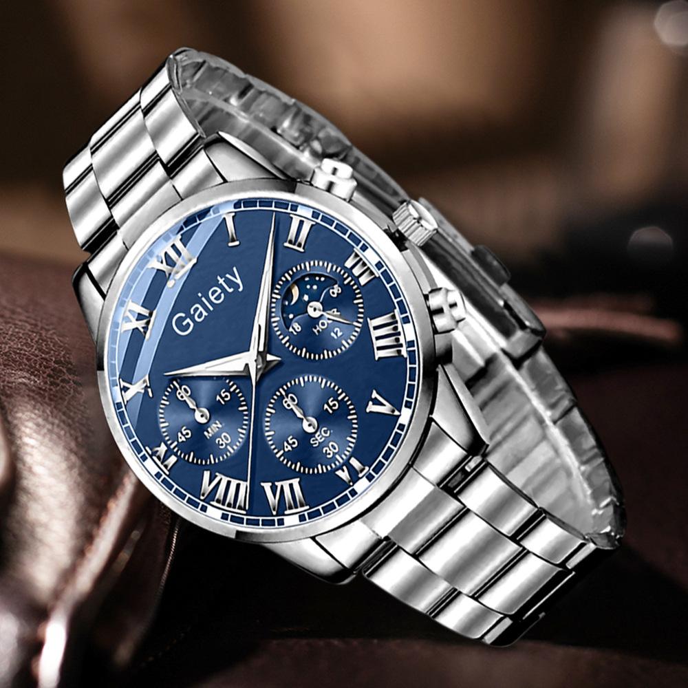 Men's Watch Casual Business Glass Quartz Watch Three-eye Calendar Fully Automatic Movement Watch Watch Large Dial Luminous