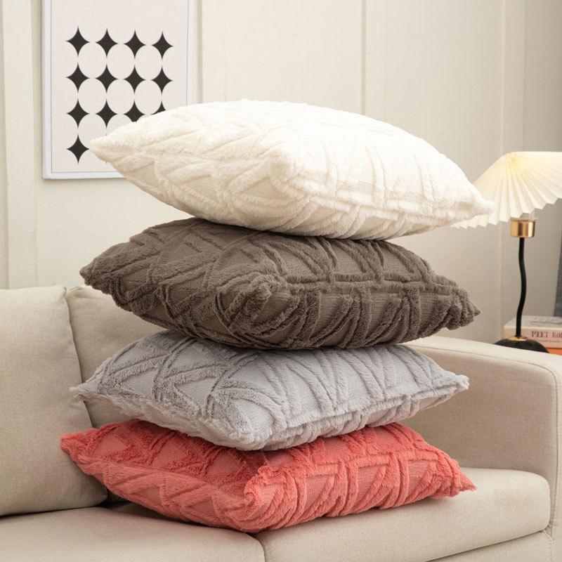 Latest 45x45cm Plush-touch Throw Pillow Covers Solid Color Square Bolster Wool Pillow Case For Sofa Bedroom Car Cusihion Cover Decorative