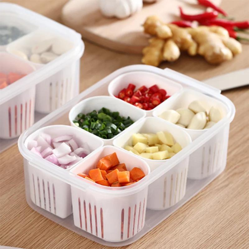 Refrigerator Storage Box 4/6 Compartment Food Vegetable and Fruit Storage Box Fridge Organiser  Kitchen Storage Container
