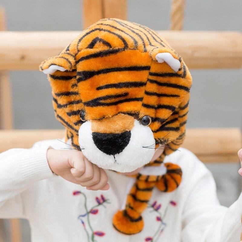 Children Cartoon Cap Kindergarten Parent Props Tiger Head Cover Plush Animal Cap