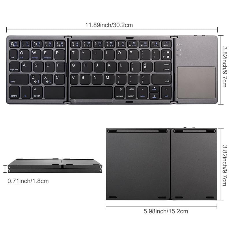 Bluetooth keyboard with US keyboard and wireless portability for and PCs Ultra-thin, foldable, layout, touchpad, Windows, Android, iOS, HMS, tablets,