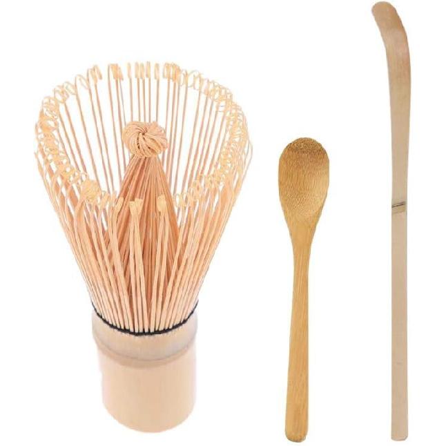 Japanese Matcha Tool Set Bamboo Scoop,Bamboo Spoon,Bamboo Whisk,Ceramic Whisk Holder Fit for Tea Ceremony Use (White)