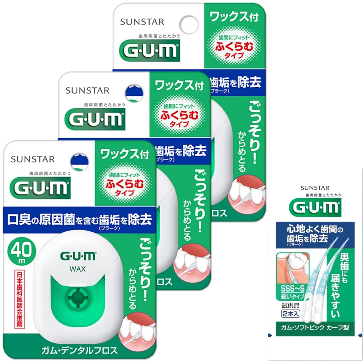 

GUM Зубная нить Расширяющаяся межзубная 40м х 3 упаковки Бонус [Вощеная] Вощеная, Уход, + белый