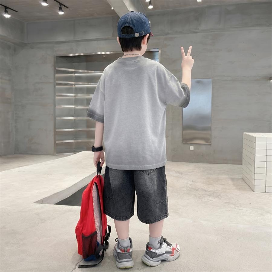Teen Boys Set for Child Elegant T-shirts + Denim Shorts 2PCS Clothes Set Summer Kids Clothing Set