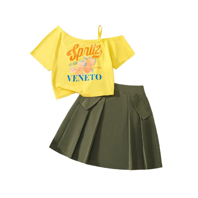 Girls' Fashionable Outfit - Summer Children's Halter-top Short-sleeved Top and Skirt Set (two-piece)