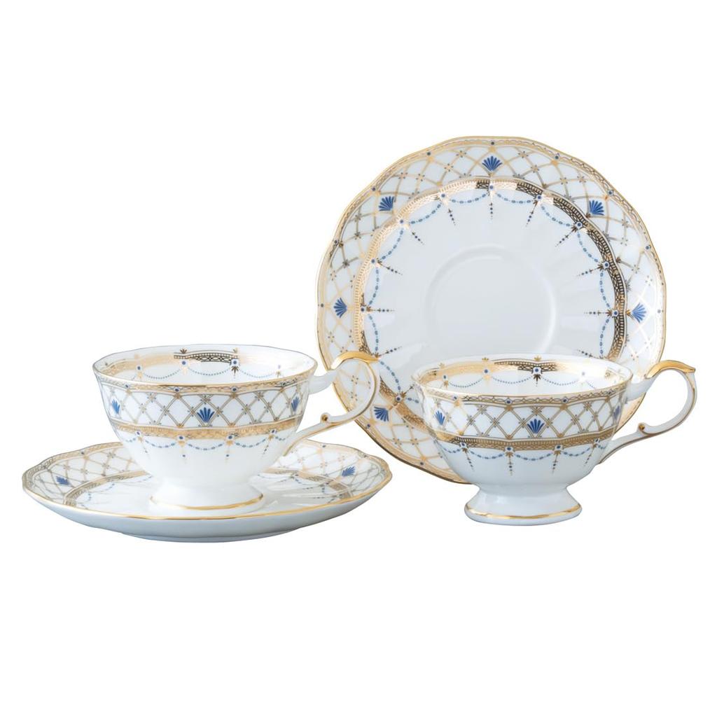 Narumi Prima Donna Gold Tea and Coffee Cup & Saucer Set, 210cc, 2 Pairs